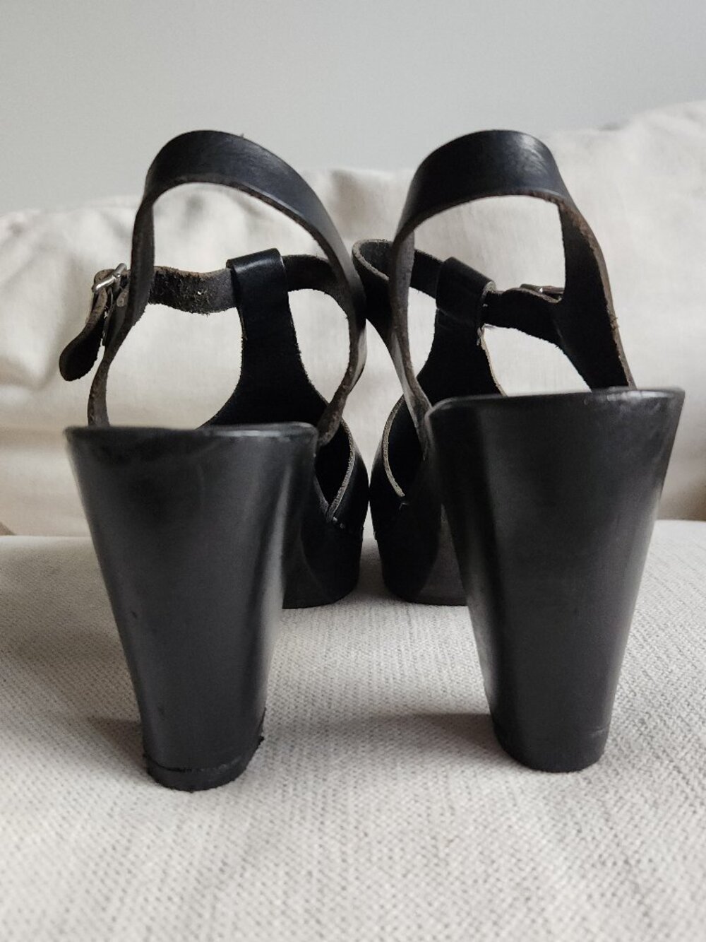 Swedish Hasbeens Black Leather Wooden Clogs - Sz EU 38 (approx. 7.5) - Picture 9 of 14
